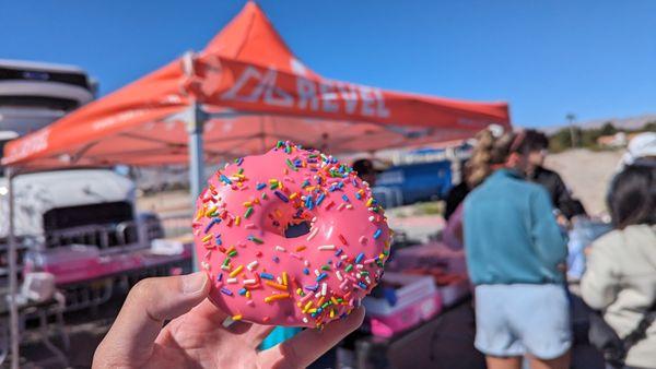 Post race Pinkbox doughnut