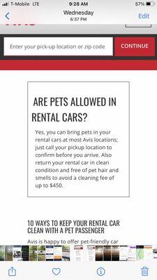 Avis pet policy