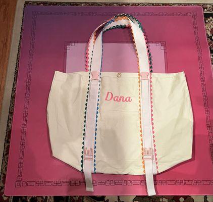Canvas tote bag with embroidered personalization