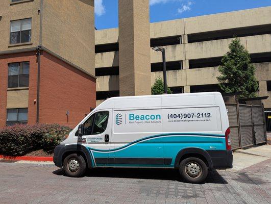 Beacon Management Services van at Art Foundry Condominiums, Atlantic Station, 5/14/2025 2:50 PM EDT. Beacon has managed AF since 4/1/2024.