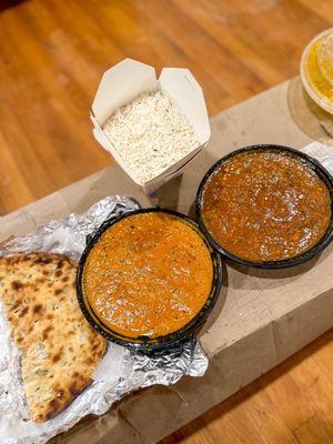 Onion naan, Chicken tikka masala, Garlic chicken