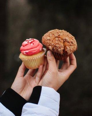Candy cane cupcake and pumpkin cream cheese muffin