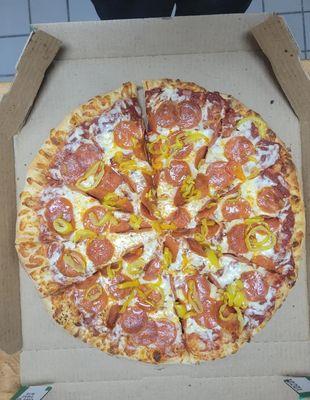Pepperoni and banana peppers