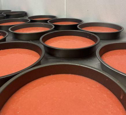 Strawberry cake ready for the oven