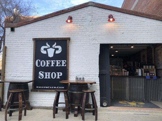 Outside; entrance & seating area