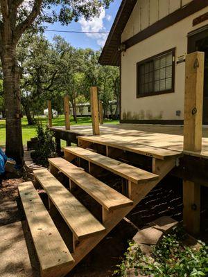 Very large front deck nearly finished at this point.