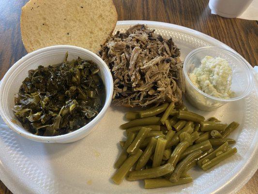Pulled pork, green beans and collard greens!