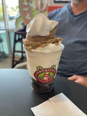 Medium three choices of Italian Ice Layered with gelato: extremely delicious Black Raspberry Horchata Salted Caramel