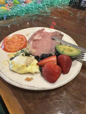 Prime Rib Eggs Benedict Fresh Fruit