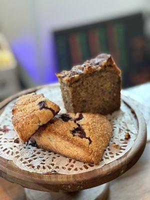 Freshly baked Blueberry scones and banana bread