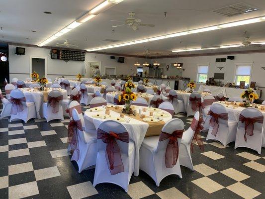 Hall set up for a wedding reception