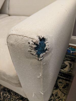 completely torn corner of couch I had to patch up