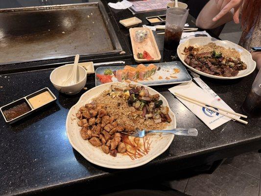 Hibachi chicken, hibachi filet mignon, Philadelphia Roll, Super Asparagus Roll
