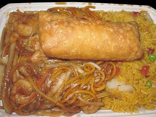 C5 Shrimp Lo Mein with pork fried rice and egg roll