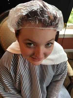 I applied bleach to all but the first inch of her roots. I used Framesi Bleach with Olaplex to minimize the damage.