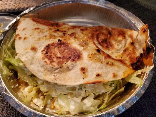 Over the top view of the quesadilla