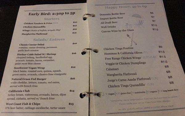 Happy hour menu