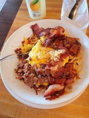 Hashbrown, eggs and bacon