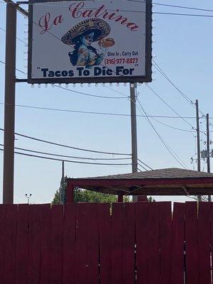 Outside sign. Yep has it as Tacos La Cantrina I believe, but here's the sign for clarity.