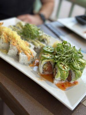 Shrimp tempura roll, ichiban roll, and a Santa Rosa roll