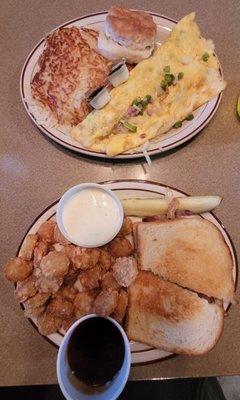 Brisket Melt Sandwich & The Western Omelet.