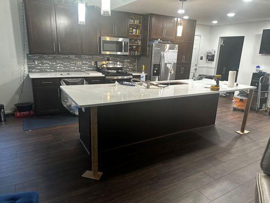 See the used dirty, and dingy 2x4's that were installed. Instead of proactively installing the proper support posts.