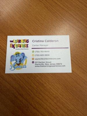 Center Manager contact info