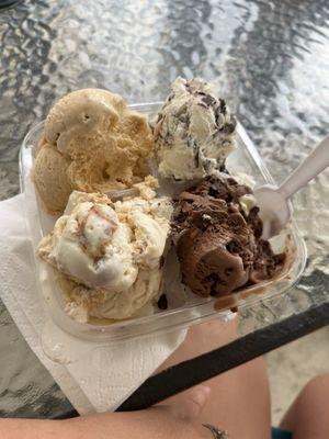 Pumpkin, moose tracks, death by chocolate and peanut butter cookie dough