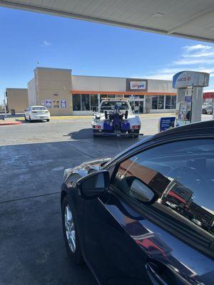 sat in the car for 1 minute.