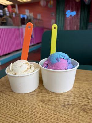 Black Walnut and Cotten Candy one scoop.