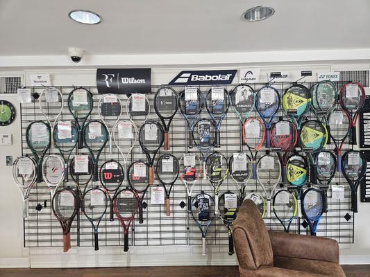 Racquets from all major brands. Wilson, Babolat, Yonex, Head, Tecnifibre, Dunlop