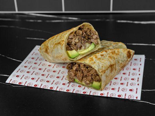 The signature, a truly Sonora, Mexico, classic! This is the traditional burro percheron.
Carne asada beef meets melted cheese and avocado.