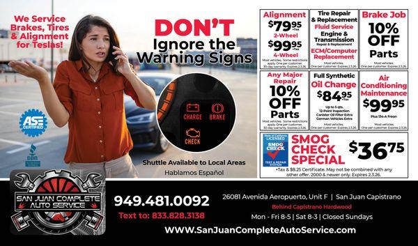 New Specials Now Available, Come see us today