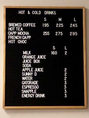Drinks menu