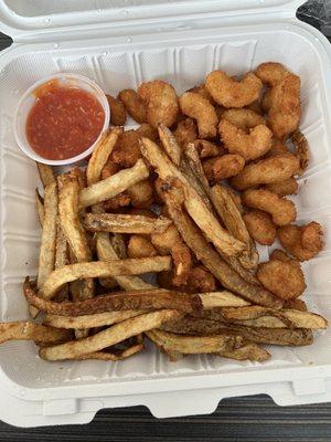 Popcorn shrimp with fries