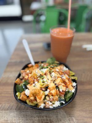 Build your bowl with honey chipotle chicken, veggies and a lot more. Top with sauces Fresno and honey sriracha - "the bomb".