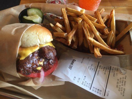 Expensive burger and limp fries. Should be full service for this price so I left my tray for them to clean.