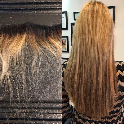 Difference between bad extensions and good extensions. Hair by Andrea