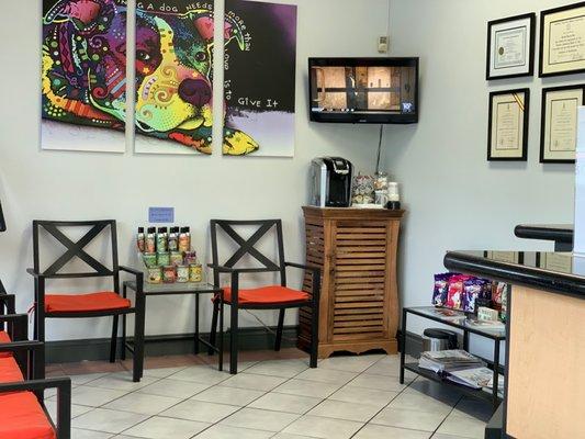 Offering entertainment and a coffee station is one of the many things we do to make everyone feel welcome.