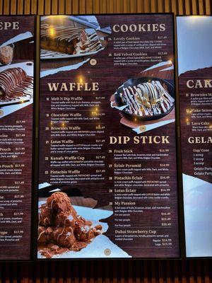 Cookie, Waffle & Dip Stick Menu