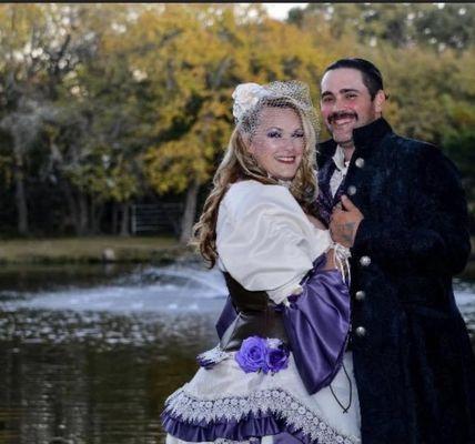 Lovely pose in front of the pond.