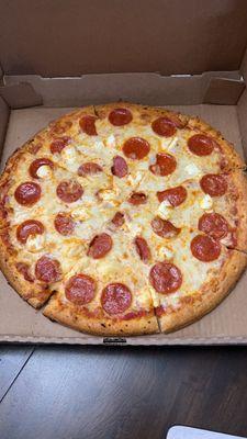 Pepperoni cream cheese pizza
