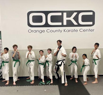 OCKC karate dojo. Picture of the graduates after most recent belt test.