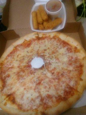 Just look at that pie and mozzarella sticks