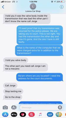 Customer service. She told us talked to Jorge, Jorge tells us talk to her.