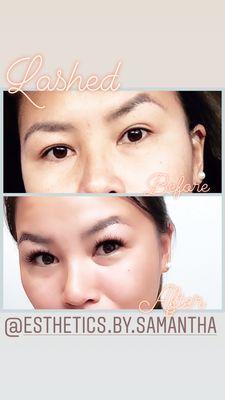 Before & After. Naturally I have full, short, straight lashes. Thank you Samantha!!