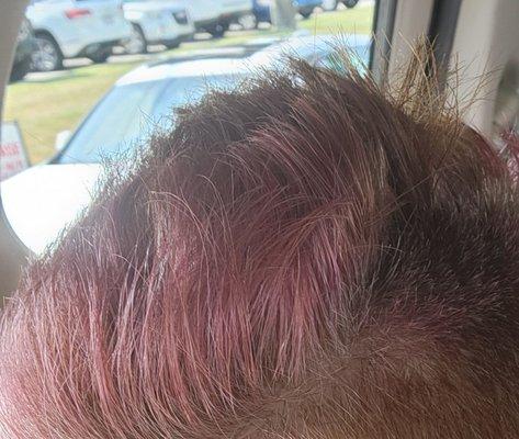 One side shaved the other left longer. She did a comb over to try and hide it.