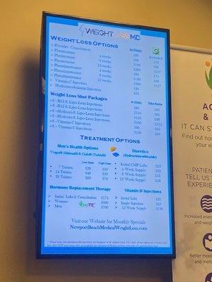 pricing listed in lobby