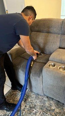 Our trained technician performs an on site deep couch cleaning