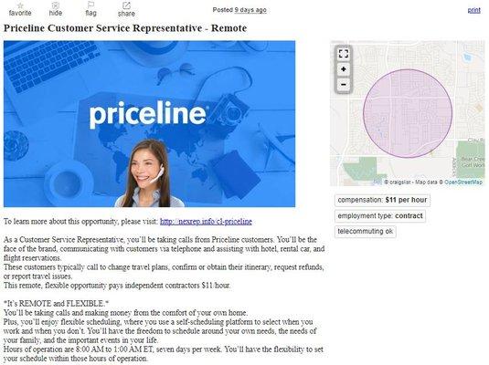 NexRep is the hiring company for their contractor named Priceline. NexRep pays $11 an hour.